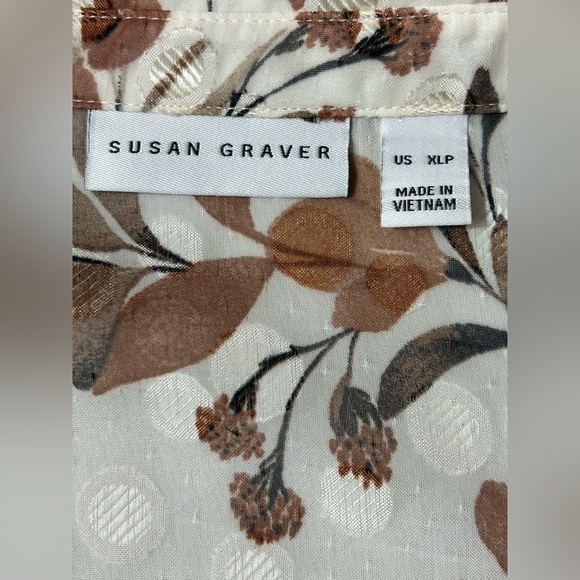 Susan Graver Petite Sheer Floral Woven Clip Dot Button Front Tunic XLP - Picture 14 of 15